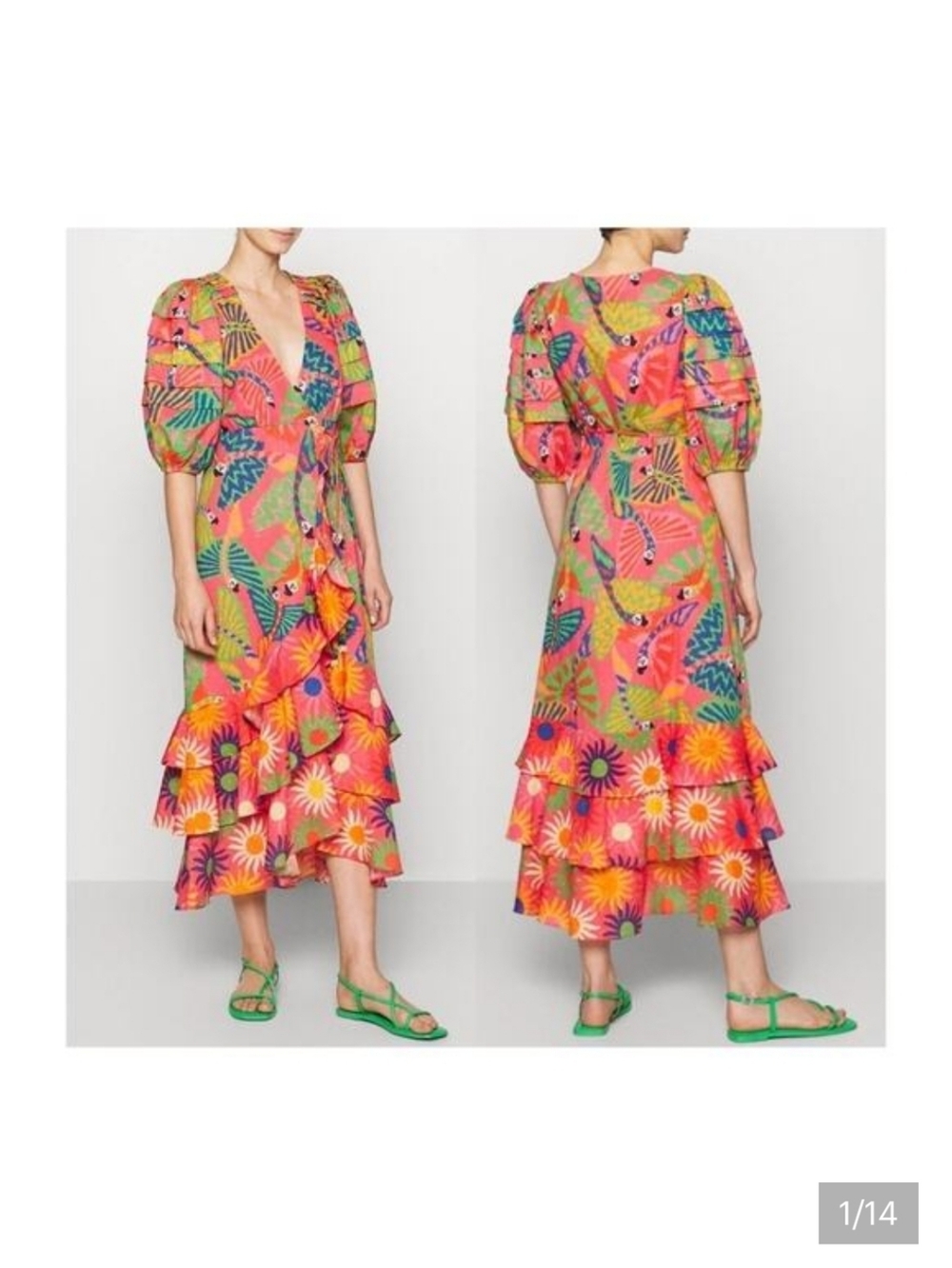 FARM Rio Macaw Ruffled Wrap Dress - Picture 2 of 7